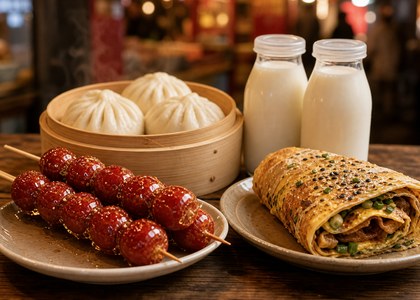 Beijing local snacks including tanghulu and baozi