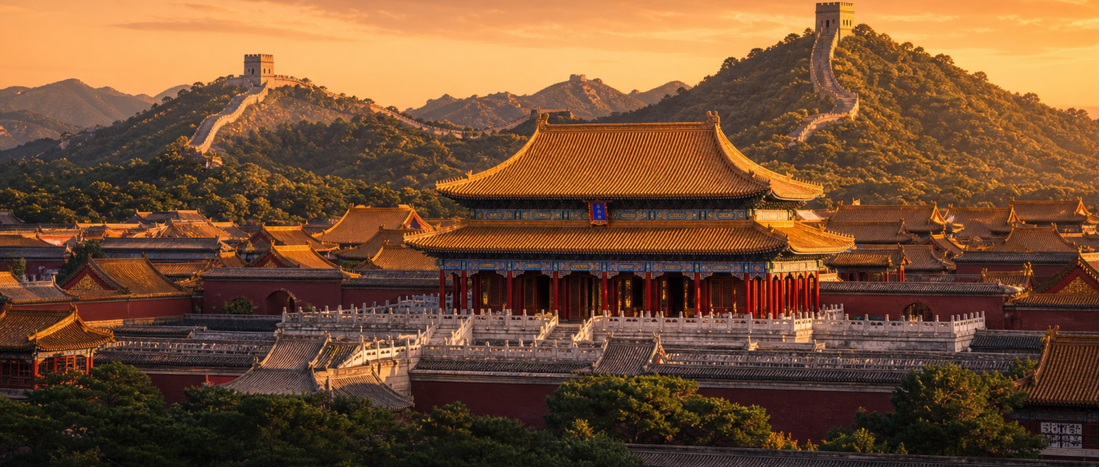 Beijing skyline of the Forbidden City and the Great Wall
